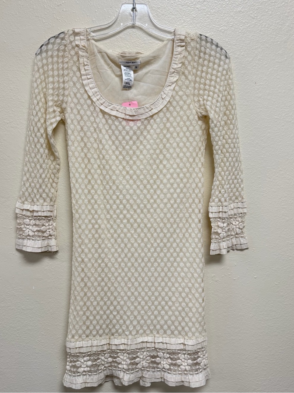 Sophie Max Cream Textured Dress with Ruffle Trim